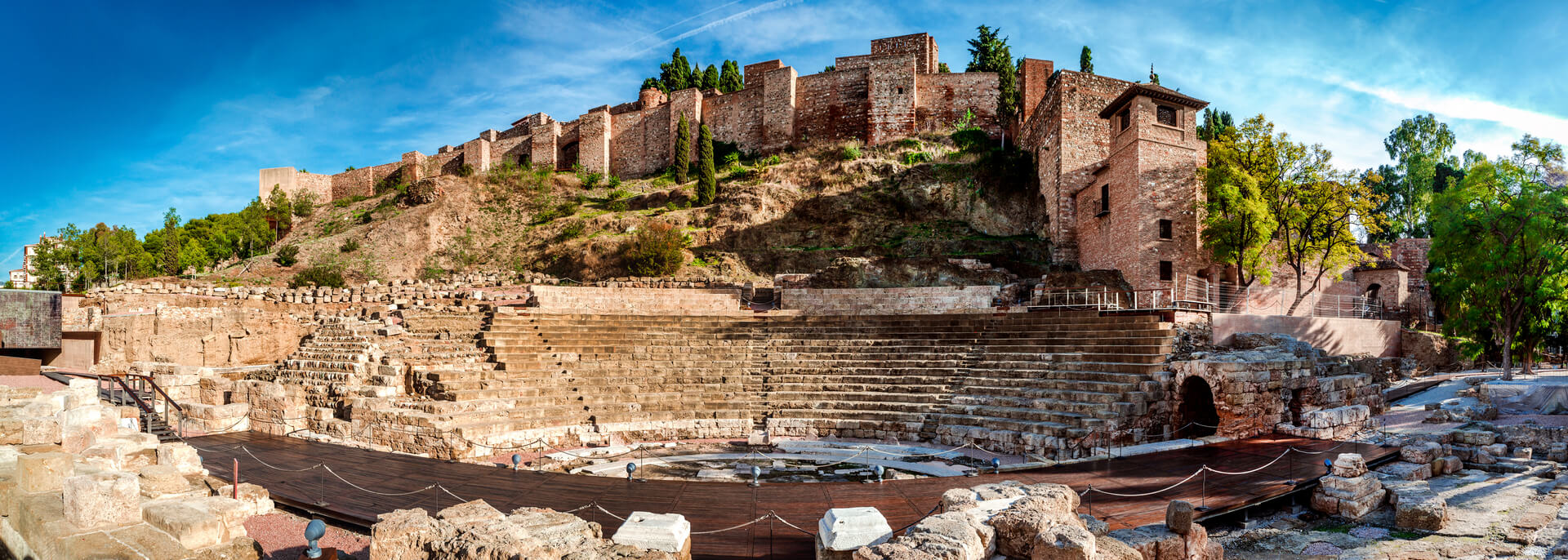 Vue panoramique du théâtre romain de Malaga. Andalousie, Espagne